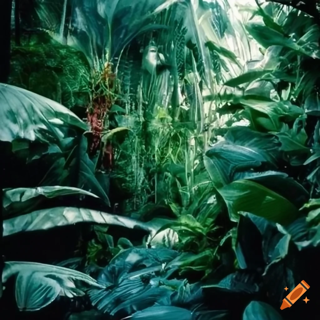 vintage photo of tropical plants in a greenhouse