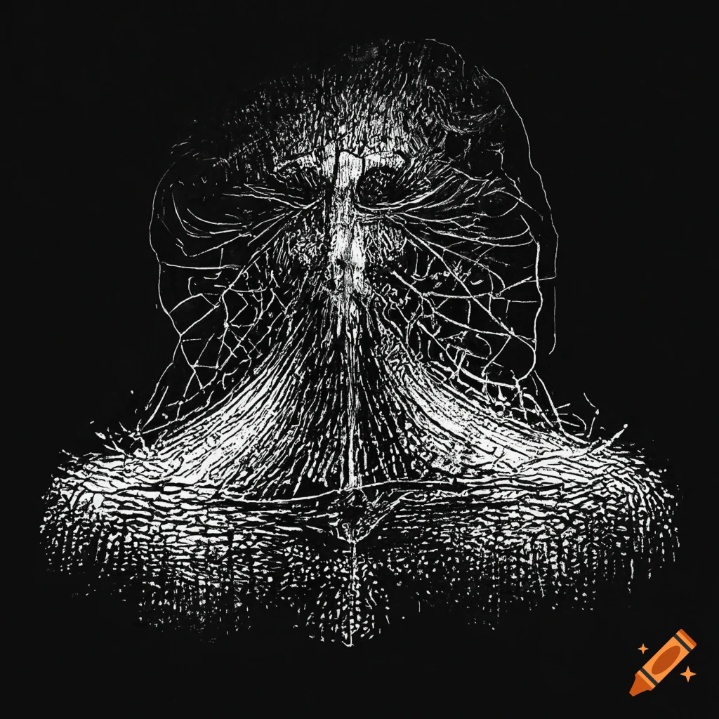 Black and white cosmic art in the style of zdzis aw beksi ski