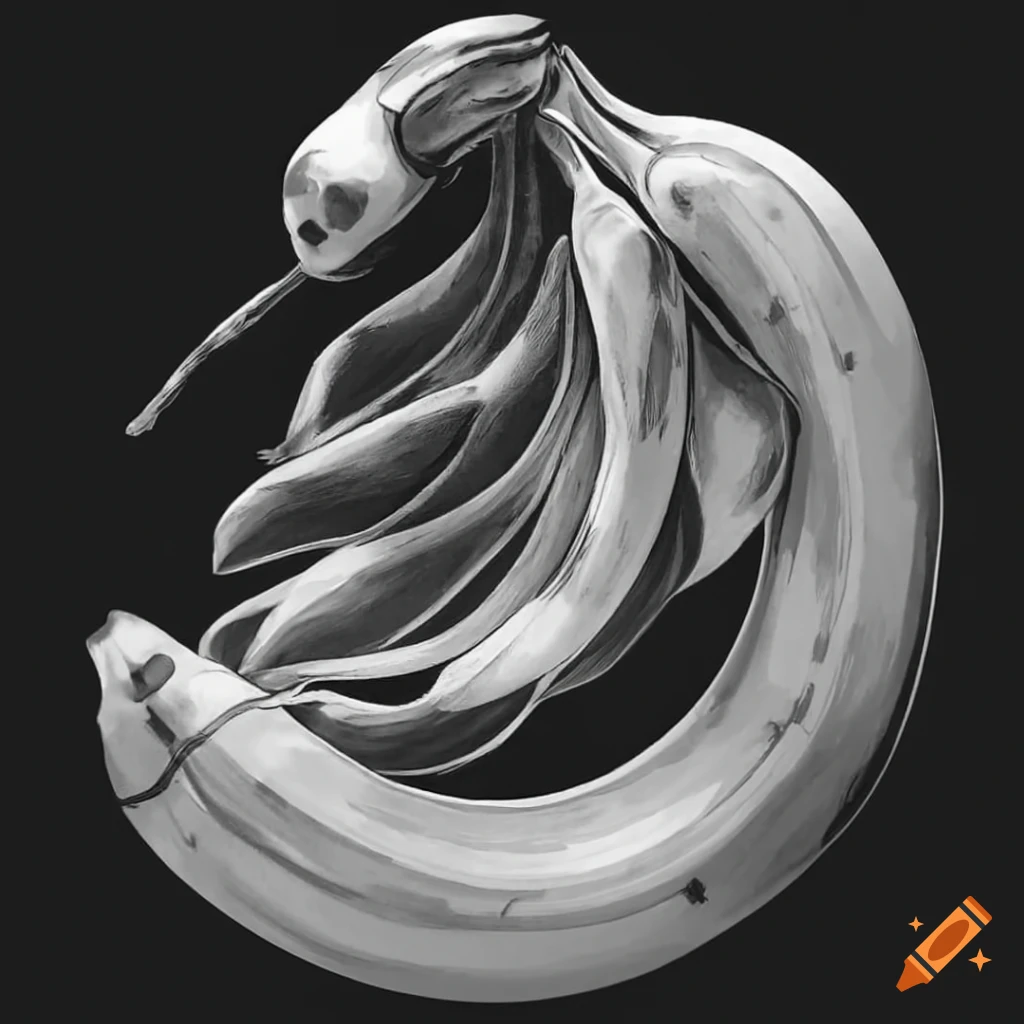 Detailed black and white tattoo of an empty banana skin