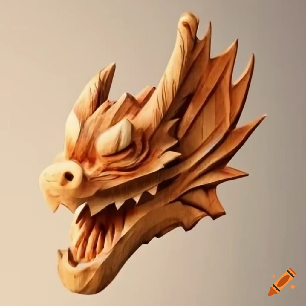 Wood carving dragon head on Craiyon