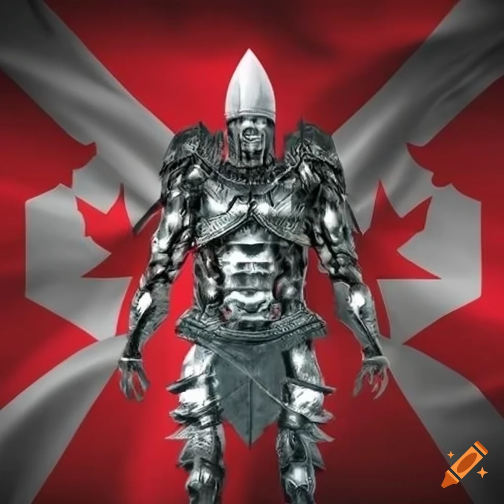 cybernetic gladiator posing with Canadian flag