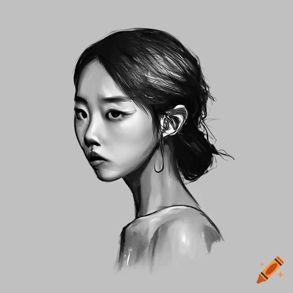 Artistic drawing of Han Ji-hyun on a white background on Craiyon