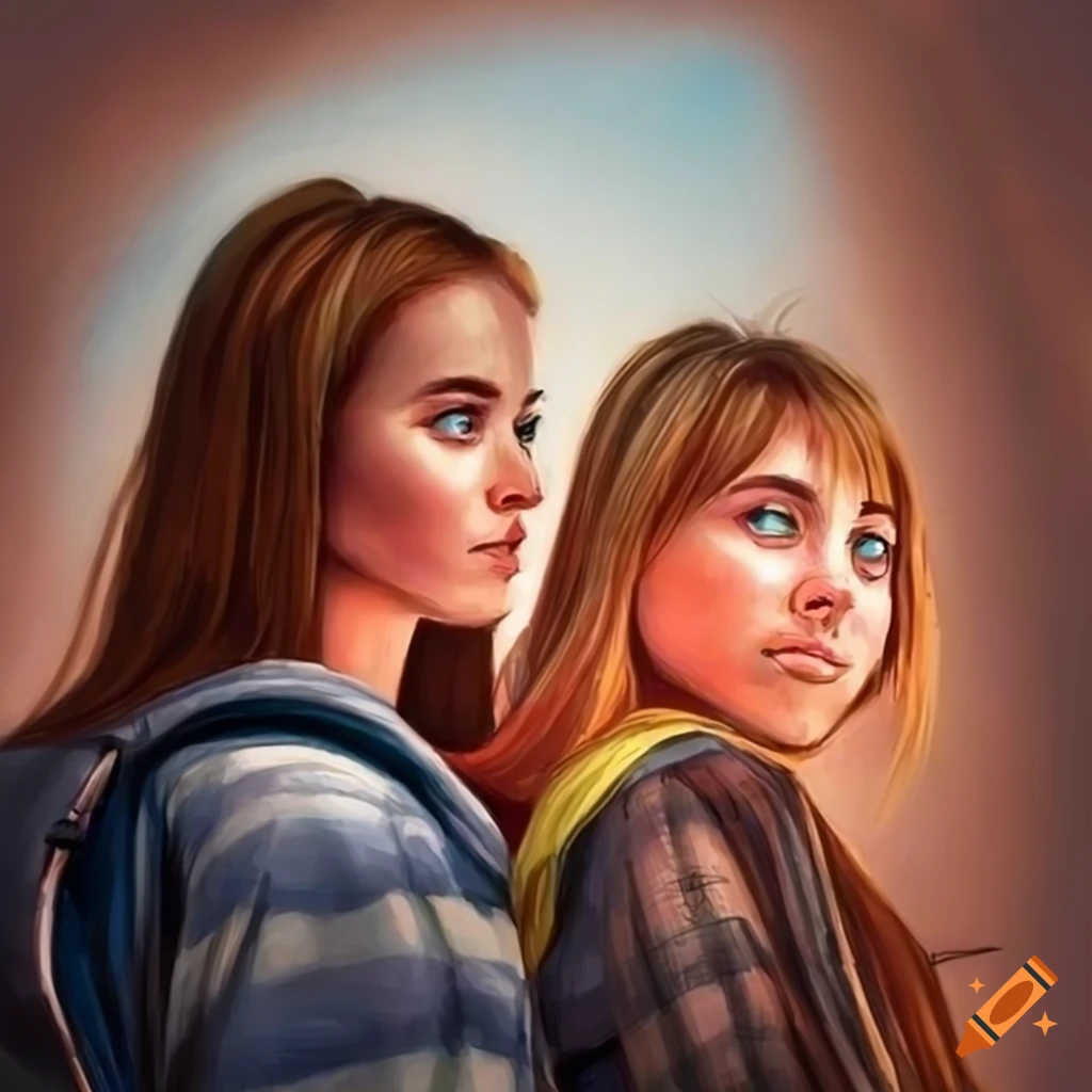 realistic drawing of two women in a tent