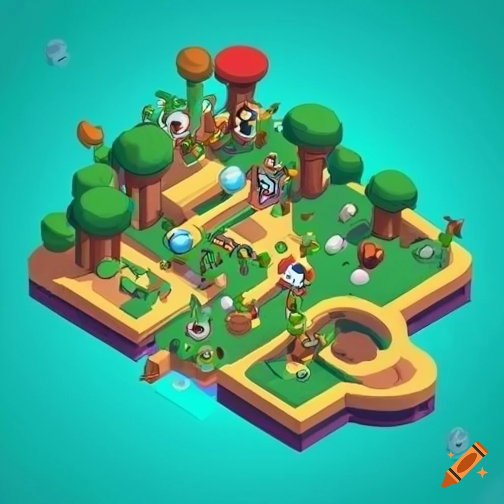 Isometric game world map in the style of Super Mario with drumset parts ...