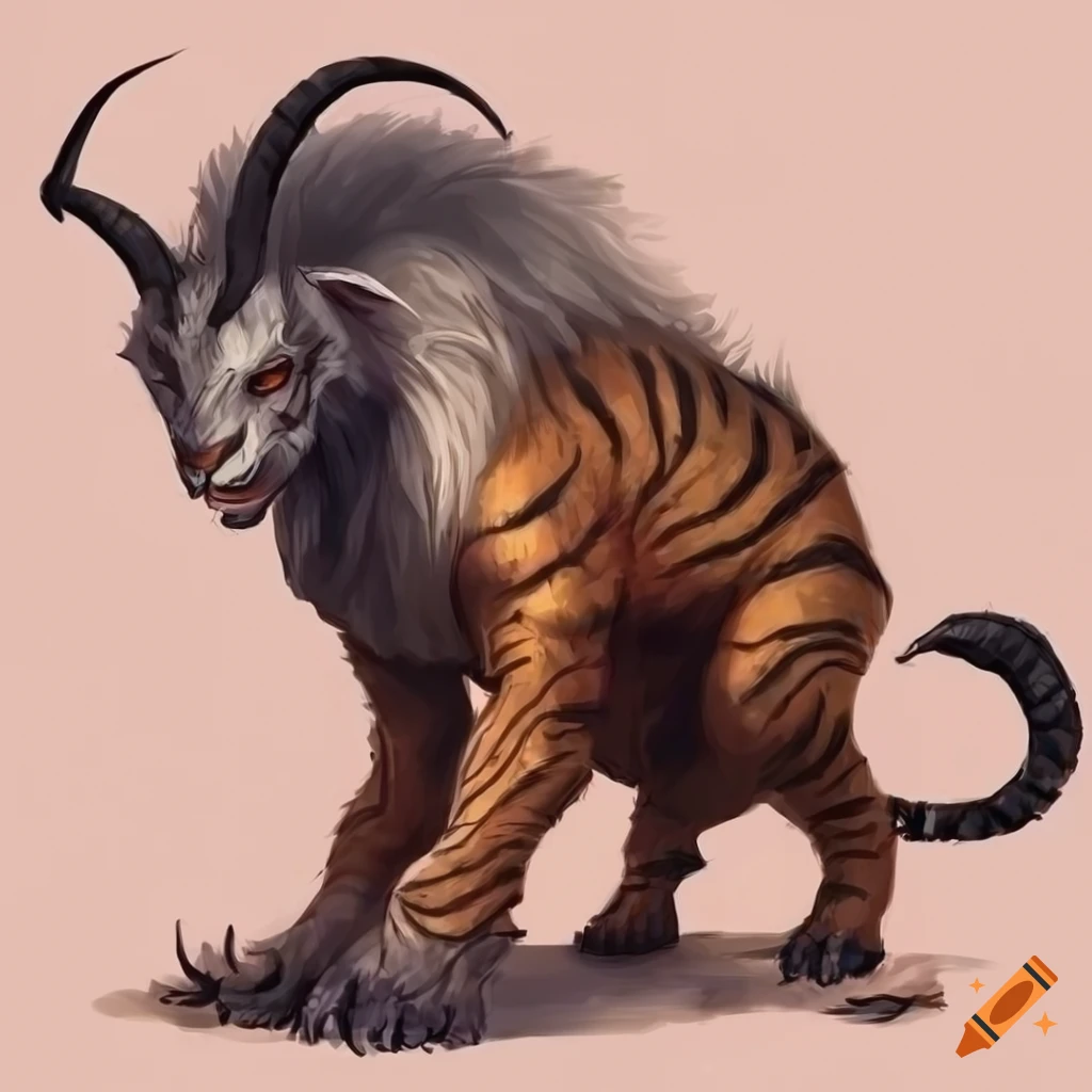 Fantasy goat-tiger creature suitable for d&d/pathfinder art with fierce ...