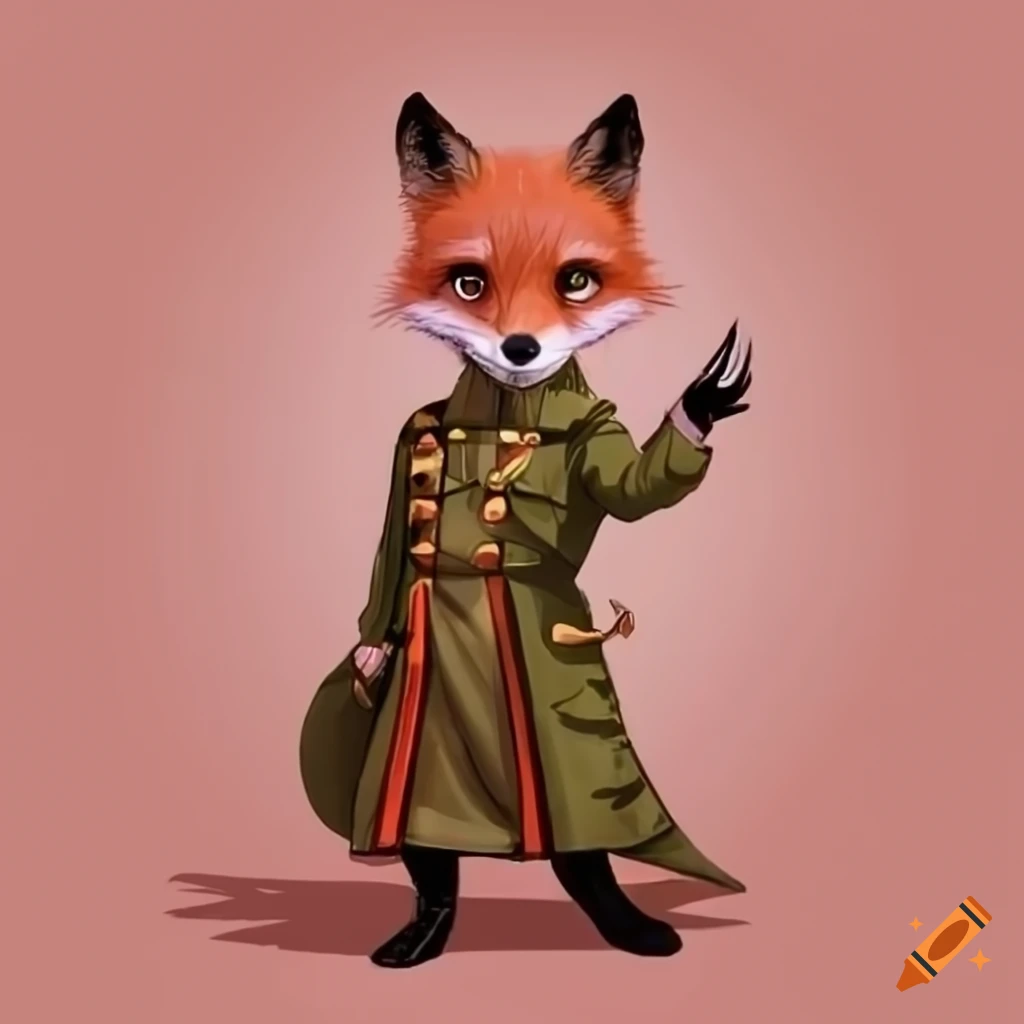 Rose gold fox wearing a military coat on Craiyon
