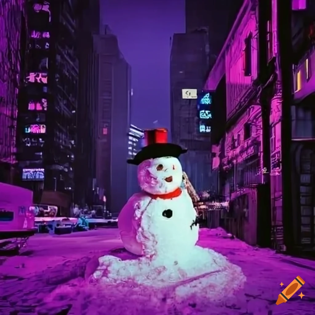 Snowman in a cyberpunk world prepared for christmas on Craiyon
