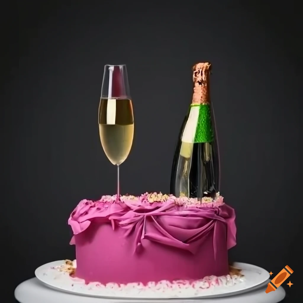 Birthday themed background with cake and champagne on Craiyon