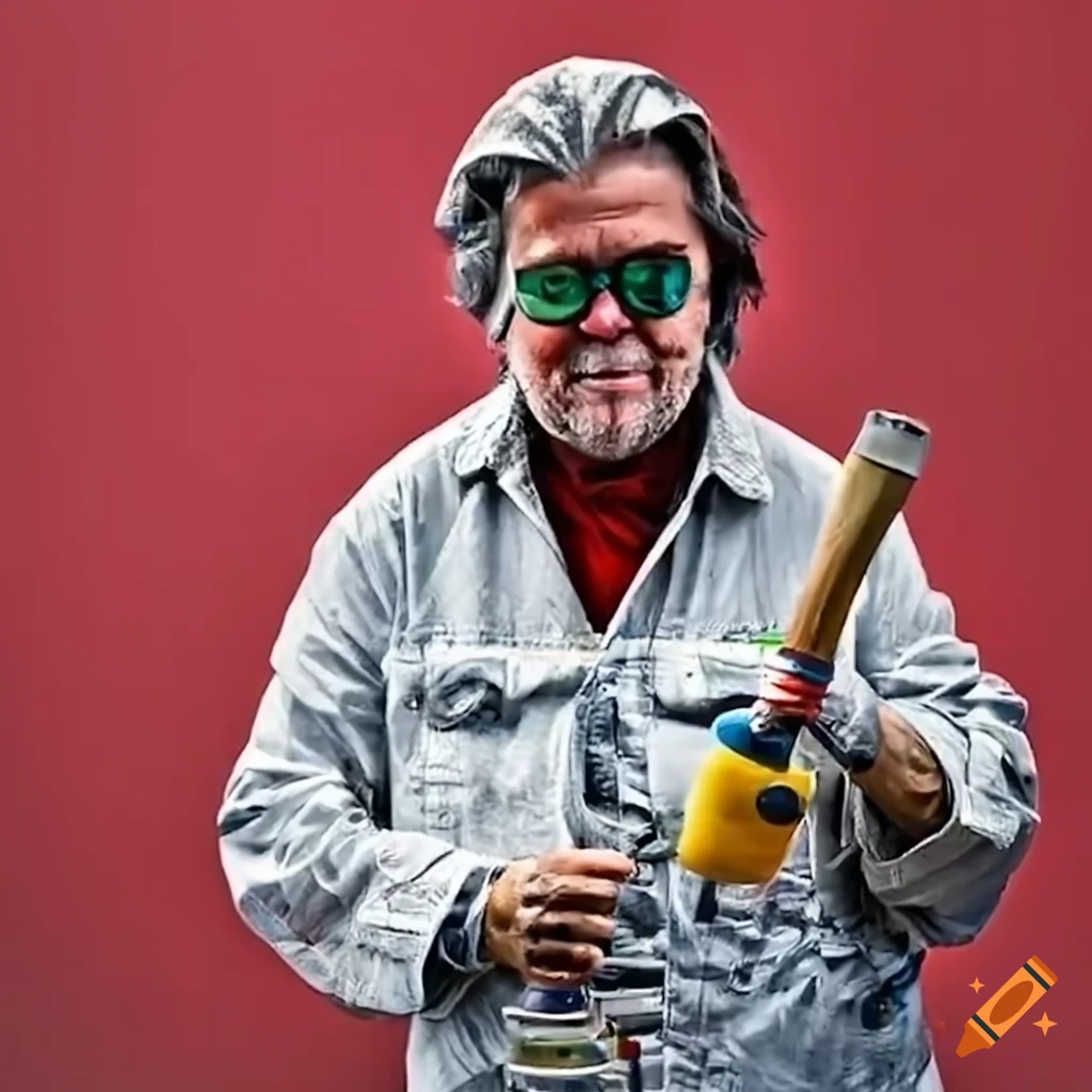 Man in white painting overalls painting a red wall with a paintbrush
