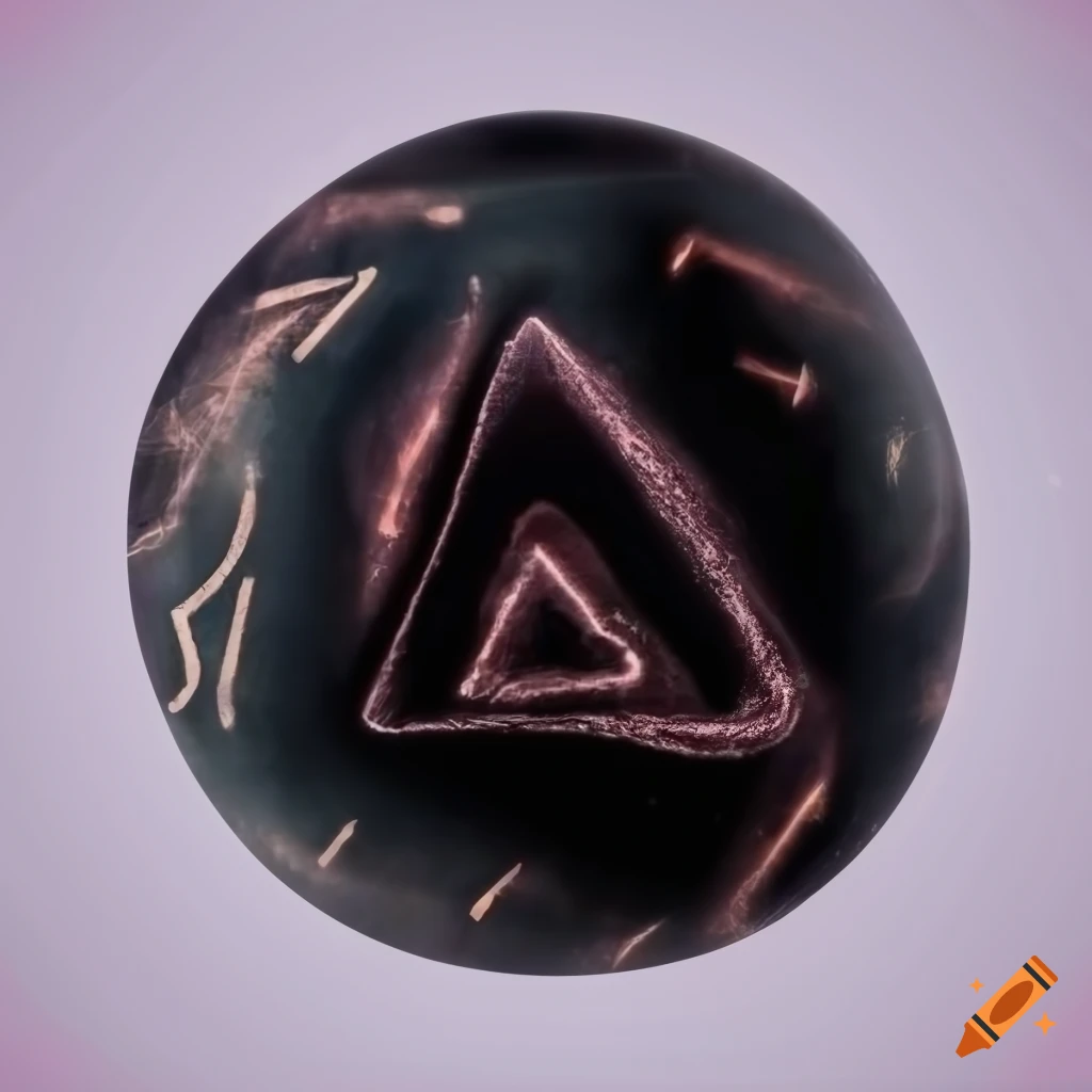 Dark quartz rune with encrypted symbols and lines on a white background