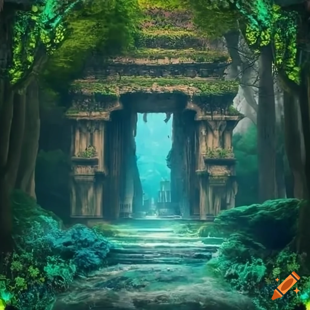 Huge ancient temple in the middle of an enchanted forest on Craiyon