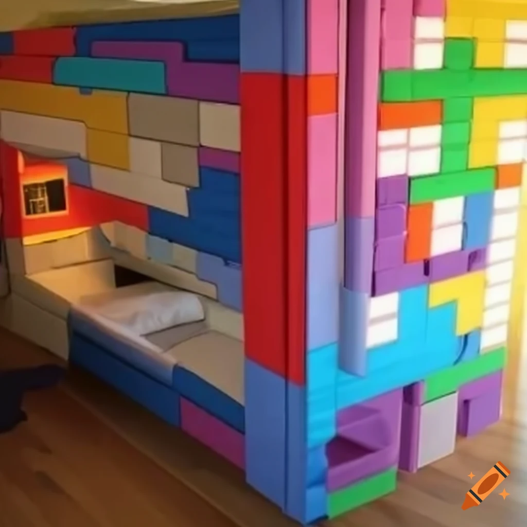 Tetris game made with multiple bunk beds on Craiyon