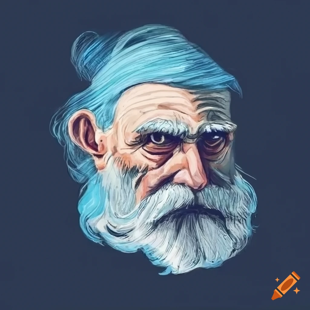 Elderly man with blue headband in Uralic style