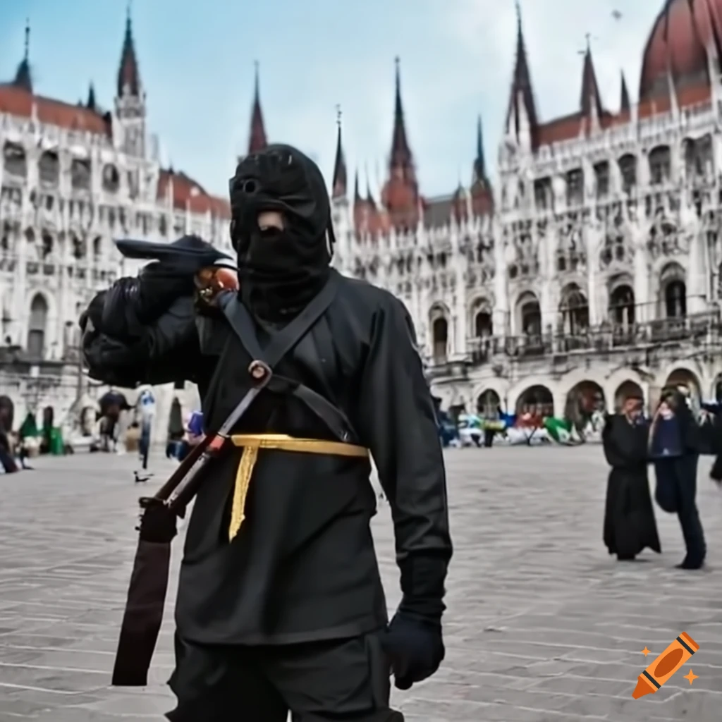 Satirical depiction of Hungarian government with ninjas and Orbán Viktor