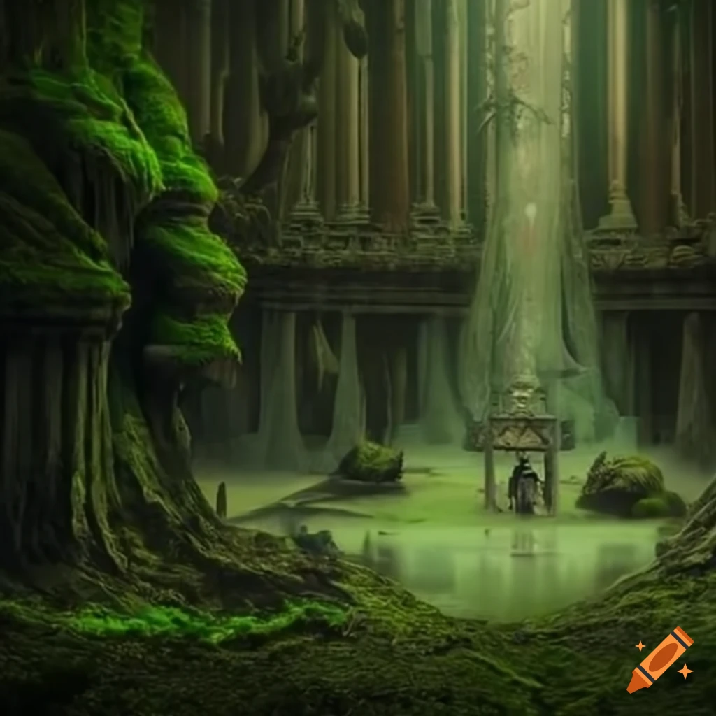 Gigantic ancient temple in the middle of an enchanted forest