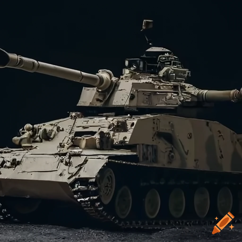 Armoured tank with rail gun destroying military vehicle on Craiyon