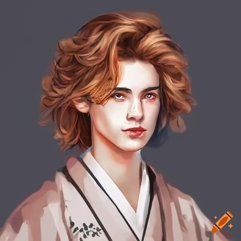 Stylish man in kimono with wavy hair