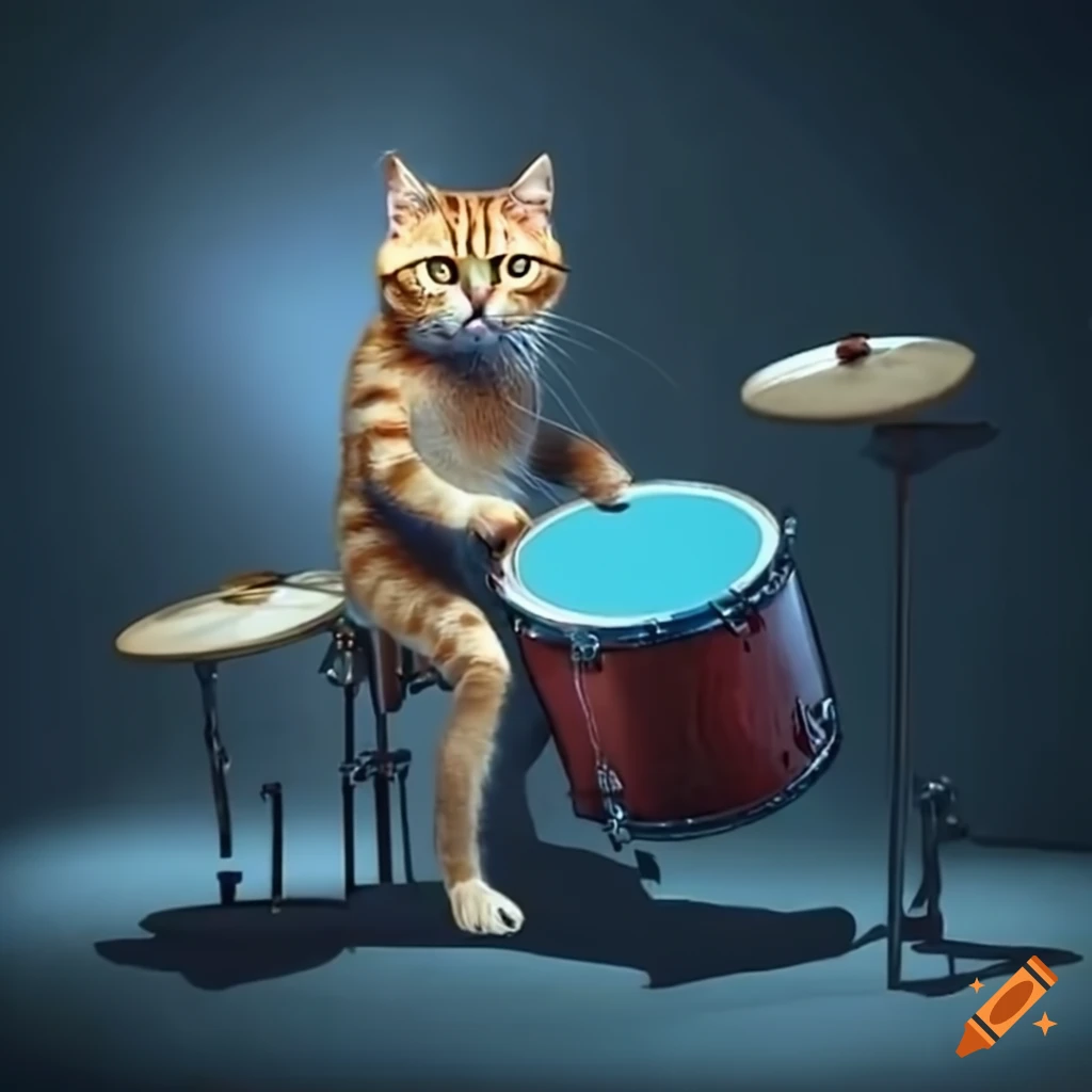 Two cats playing musical instruments