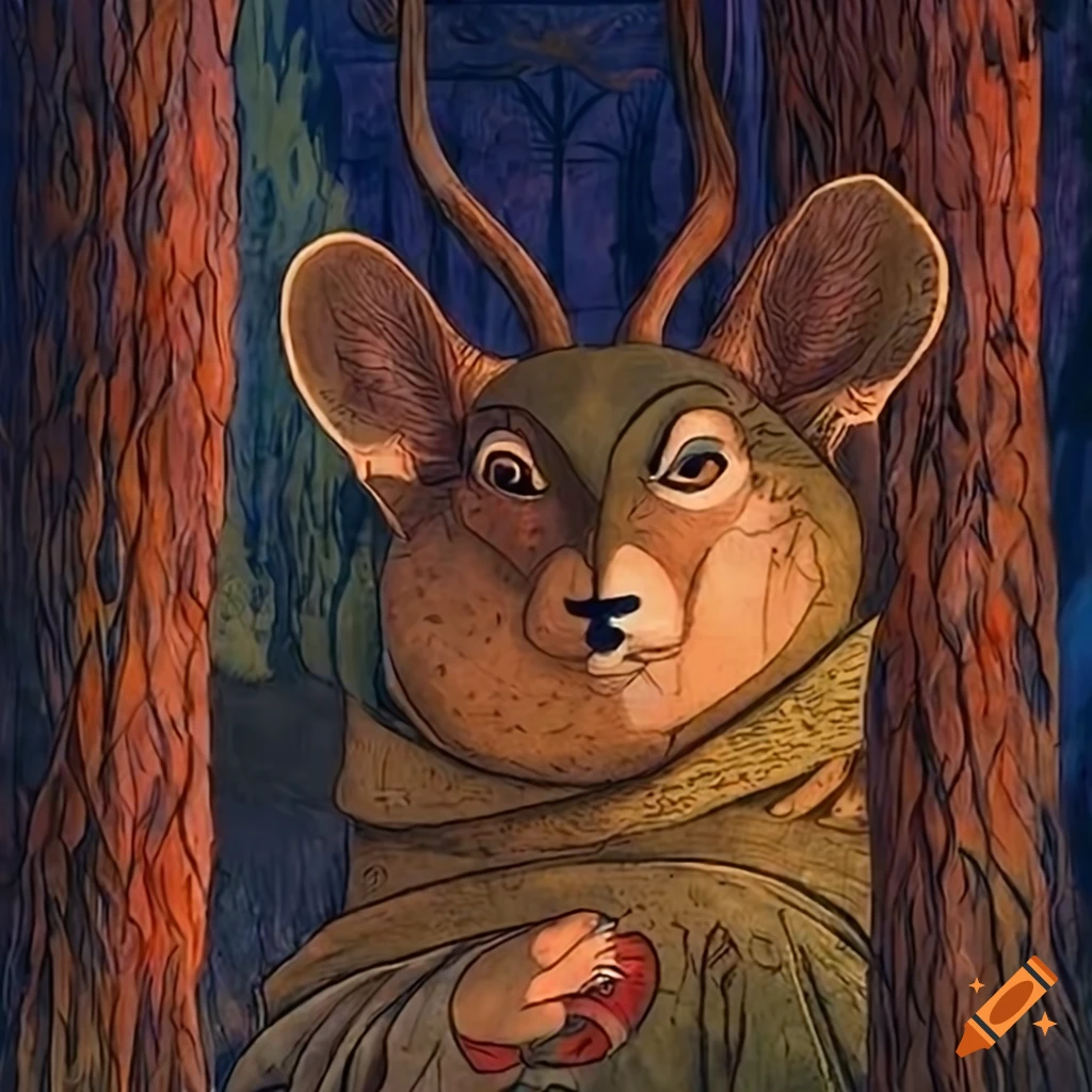 Illustration inspired by Wind in the Willows, Russian Fairytales, and Salish motifs featuring totemic creatures and sacred animals