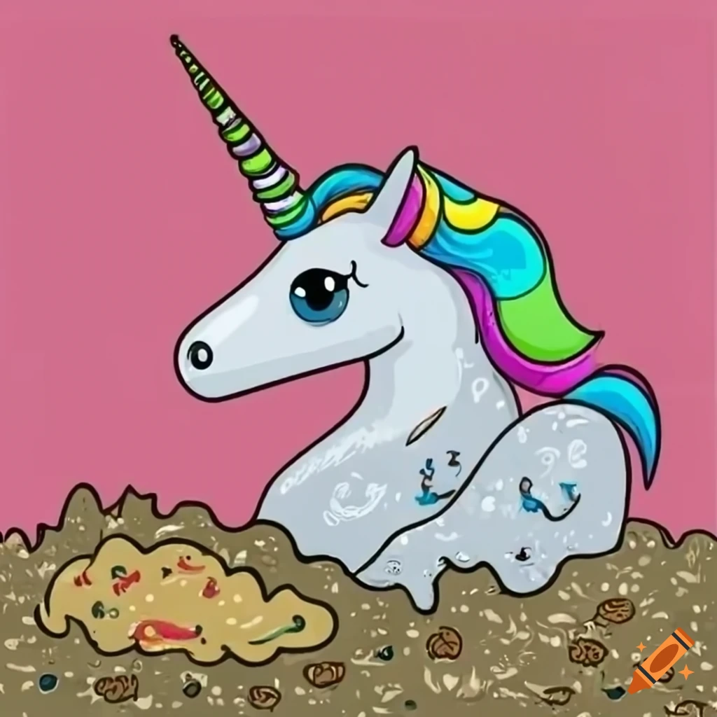 colorful unicorn stuck in muddy swamp