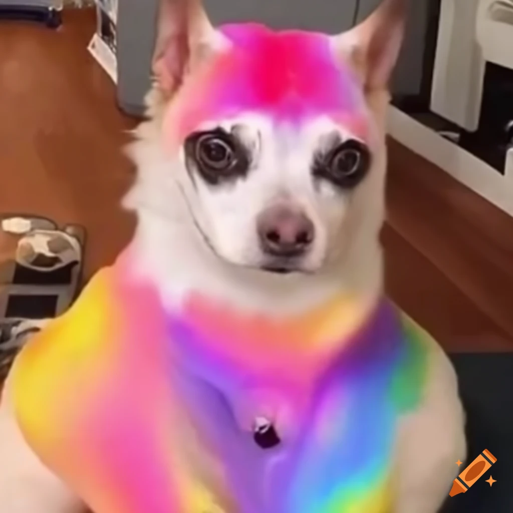 Funny dog meme with a colorful mermaid makeover on Craiyon