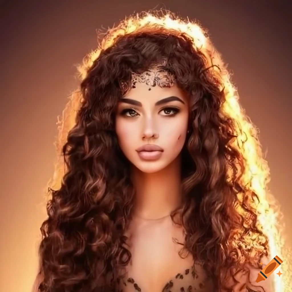 Moroccan woman with curly brown hair wearing a heartshaped top