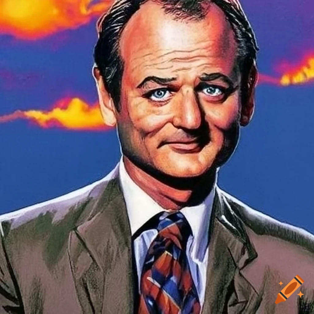 Colorful illustration of bill murray as phil connors in groundhog day