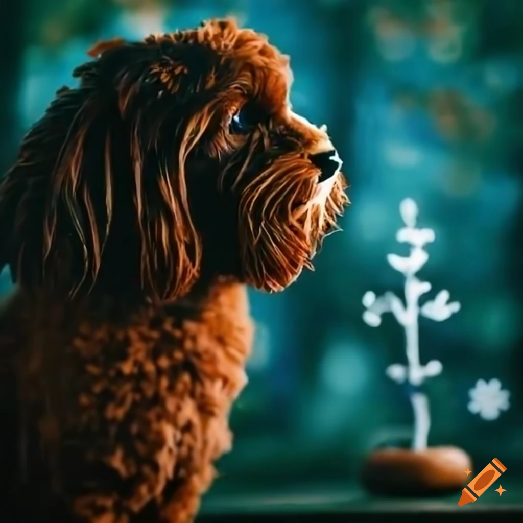 a-curious-cavapoo-selecting-a-christmas-tree-in-an-enchanted-forest-in