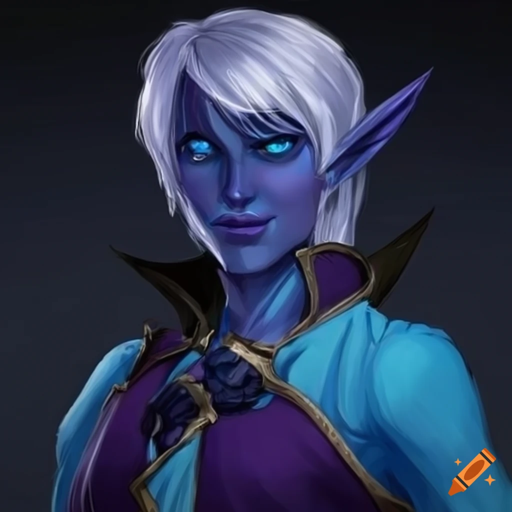 Character of a blue drow bard with unique hairstyle on Craiyon