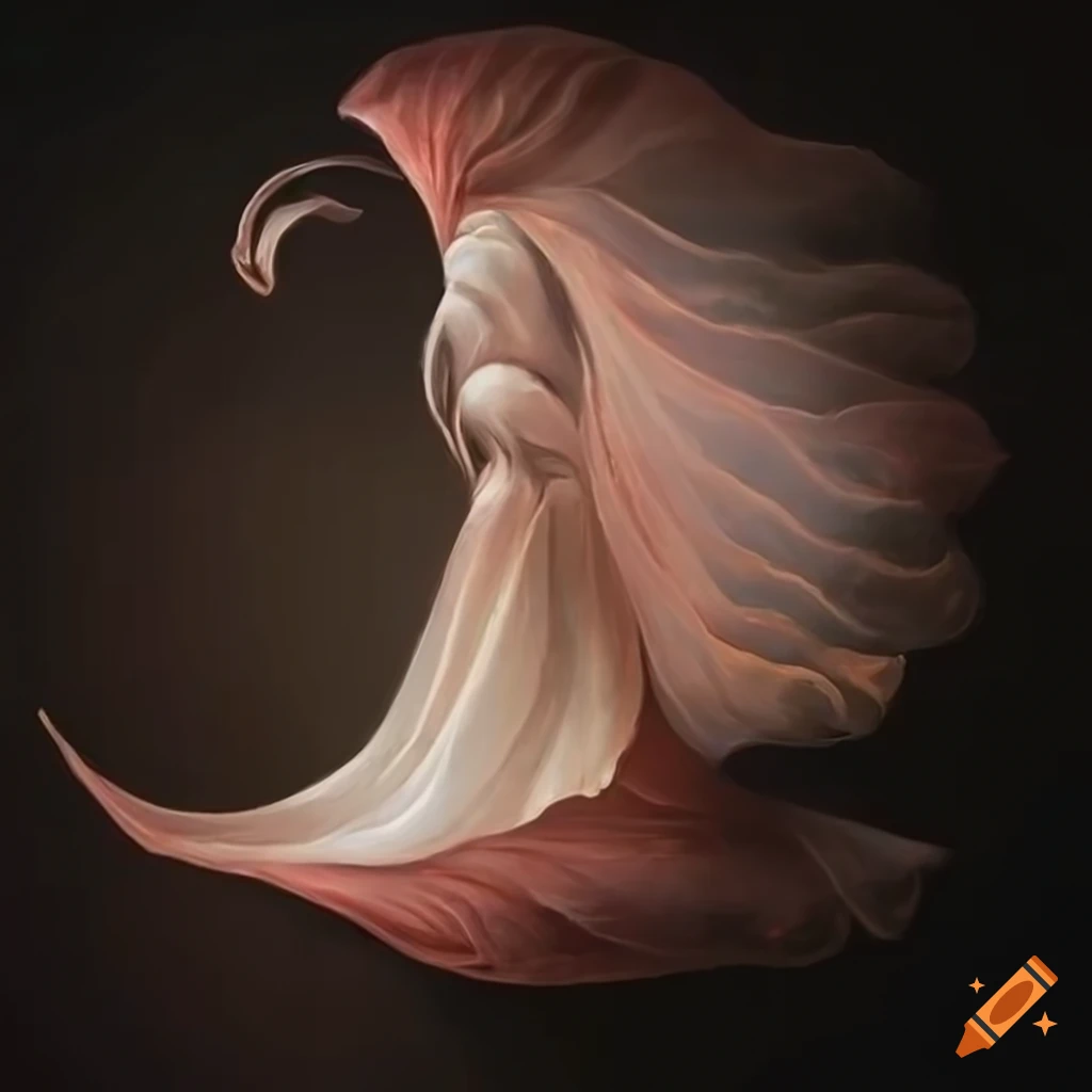 Hyper-detailed organic canvas painting of a delicate pale female petal-like leaf creature