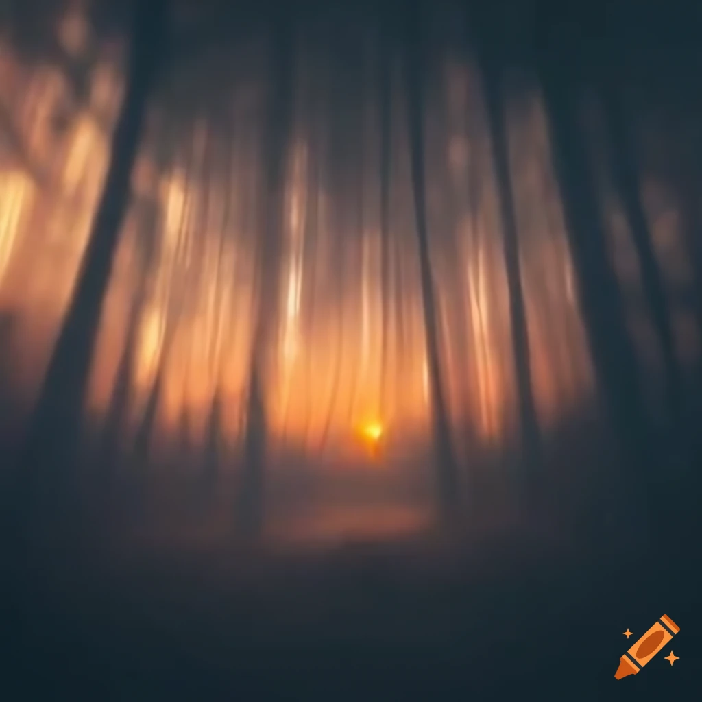 Eerie bat flying over a forest landscape at sunset