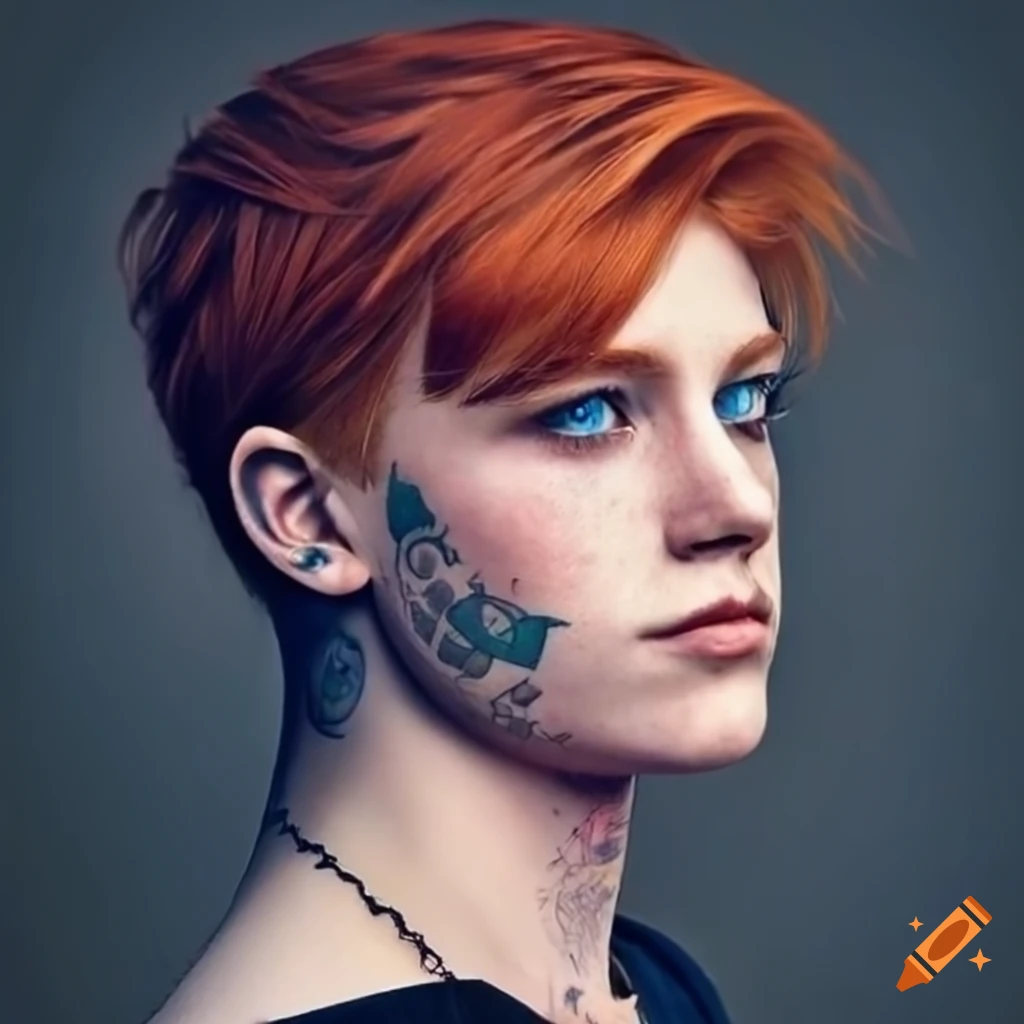 Portrait of a young man with red hair and unique features on Craiyon