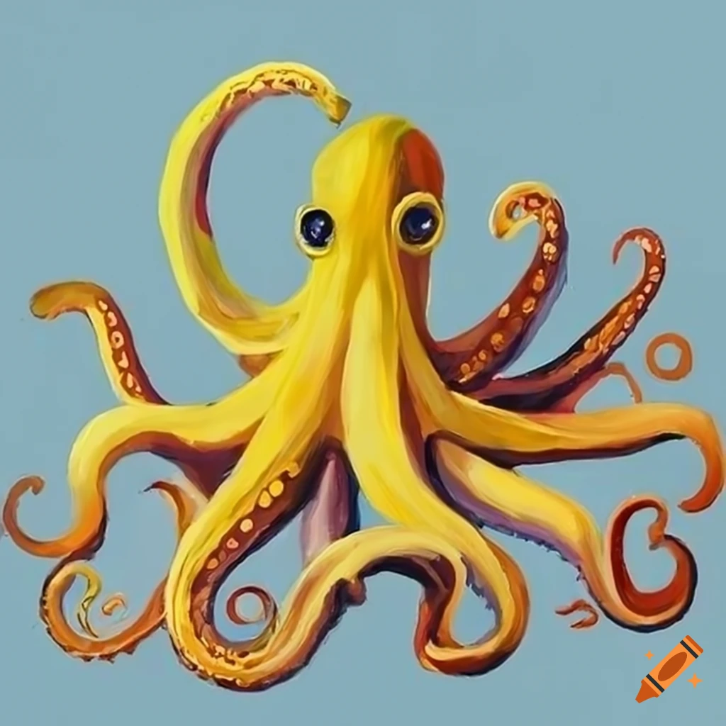 Yellow banana octopus painting