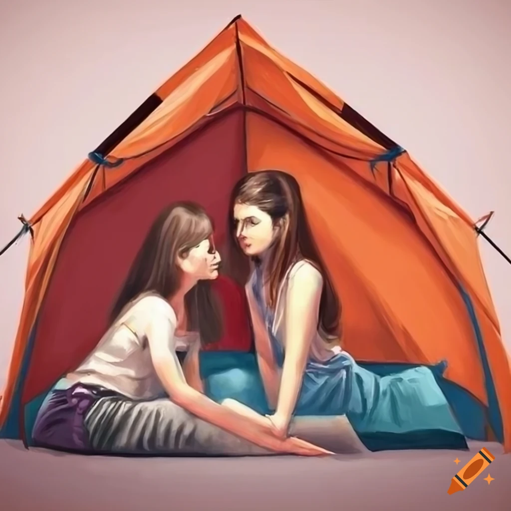 realistic drawing of two women in a tent
