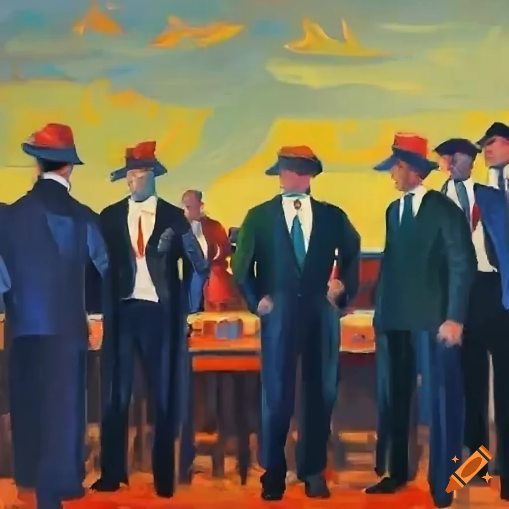 Men in suits engaging in political discussion, 1920