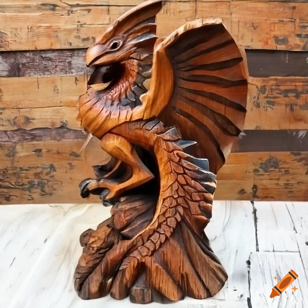 Wood carving of a wyvern