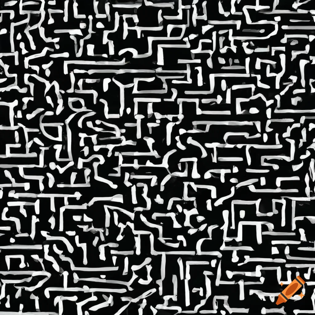 Abstract black and white mosaic of people in a maze on Craiyon