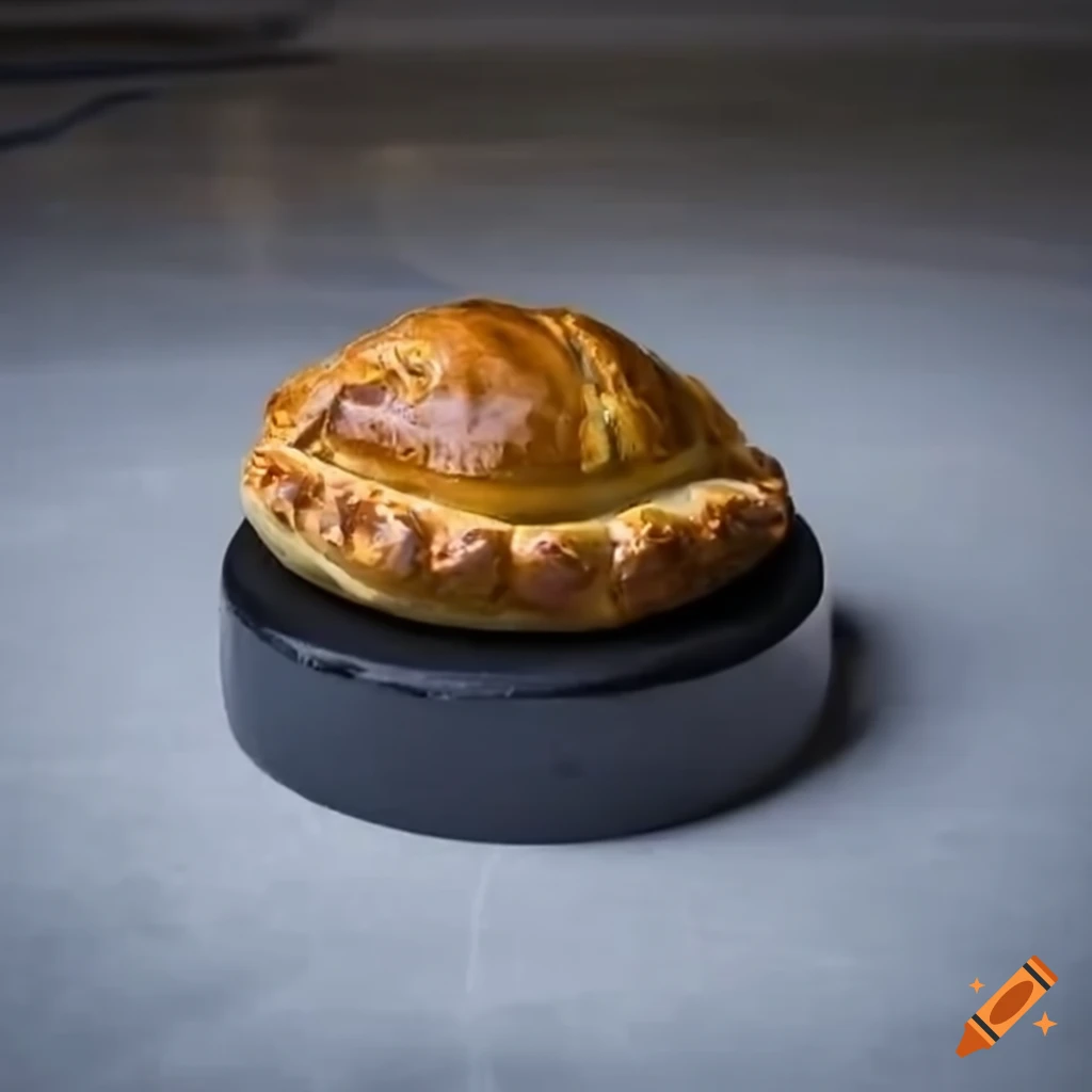 Delicious cornish pasty on an ice hockey puck