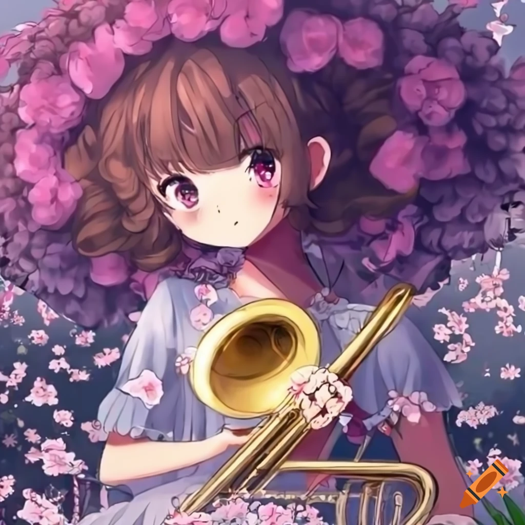 Anime girl with an afro playing the sousaphone