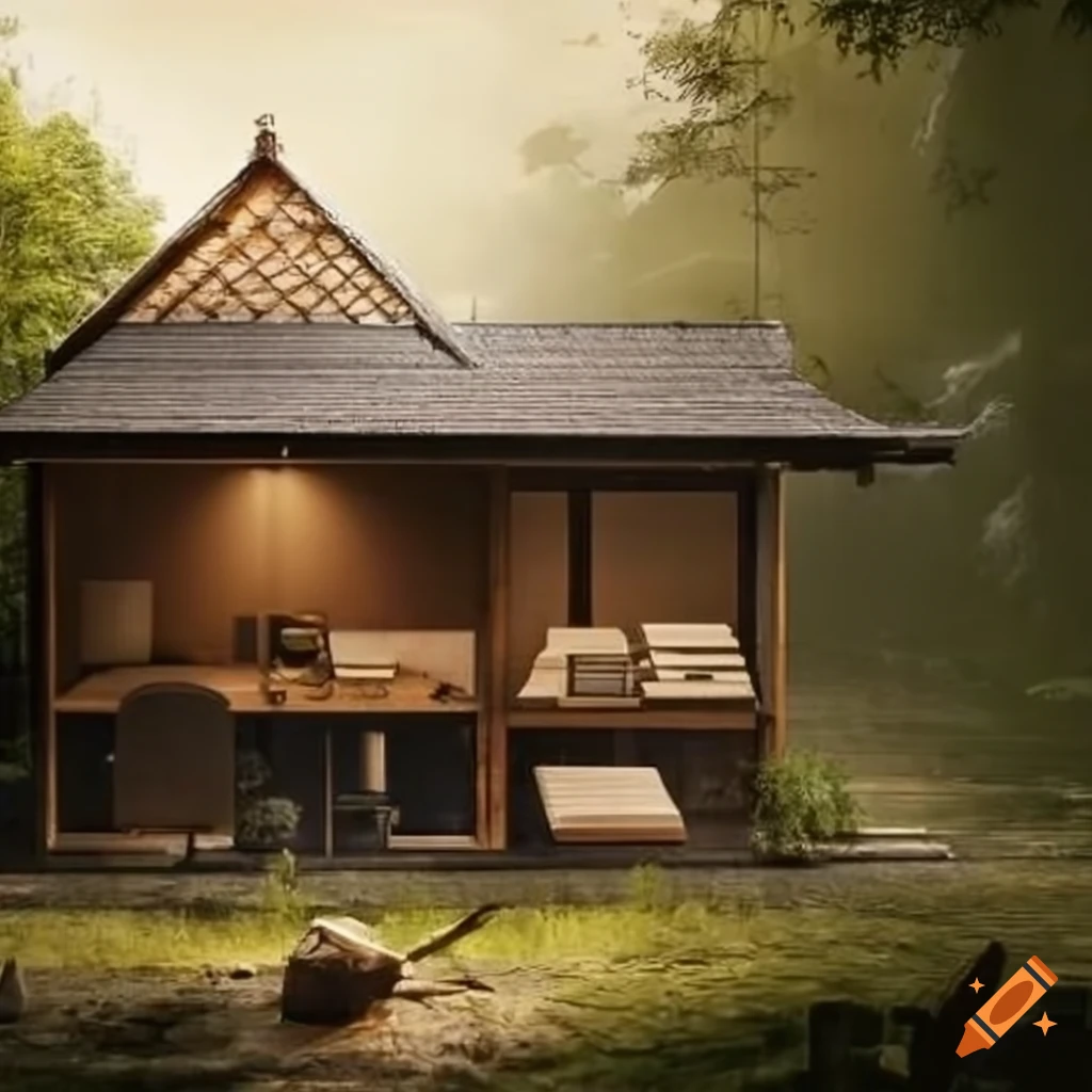 Construction plans for a Japanese-style house and a forge as an extension located in a marsh