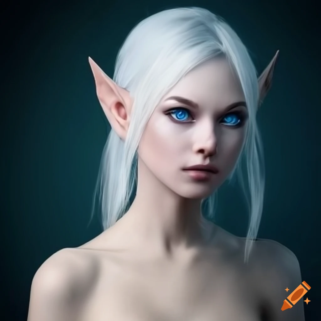 Image of a beautiful female elf with silver hair and blue eyes