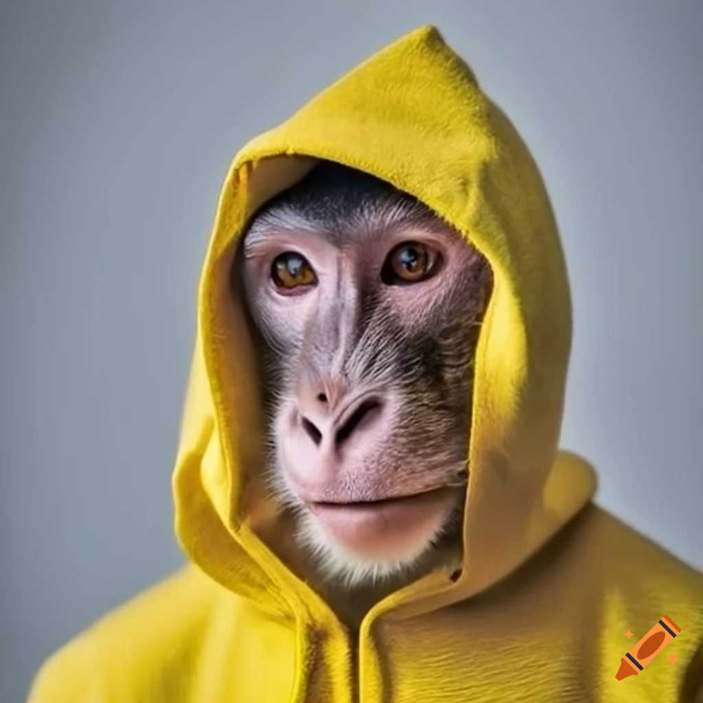 Monkey wearing yellow hoodie on Craiyon