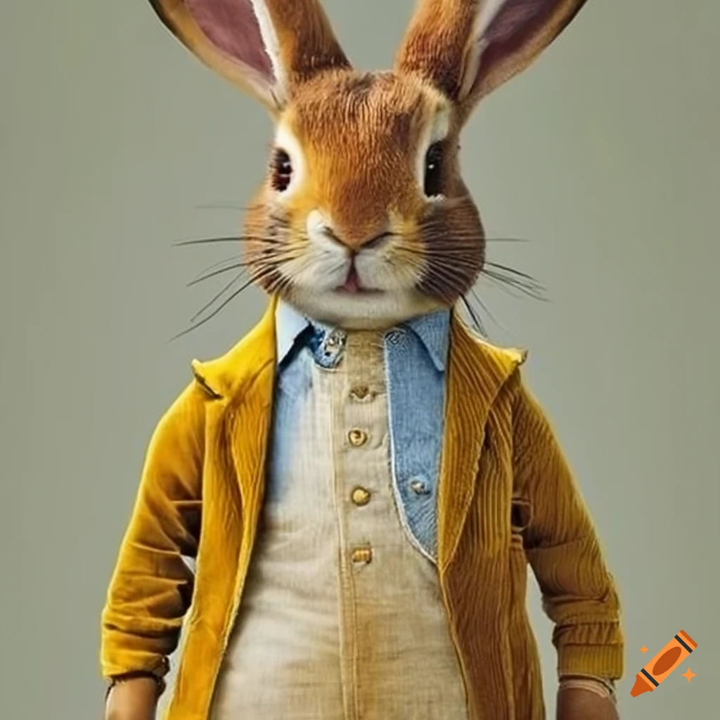Peter Rabbit Yellow Dress Rabbit Peter Rabbit wearing mustard-colored corduroy trousers on Craiyon