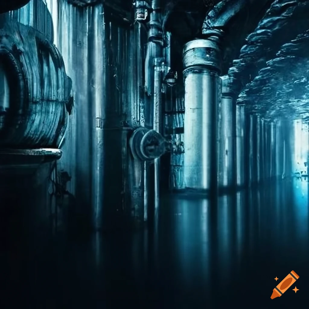 Pipes in a large industrial building by H.R. Giger