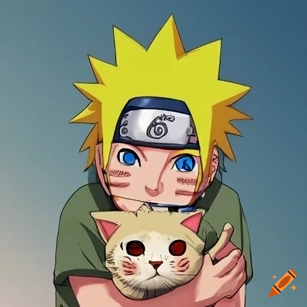 Naruto holding a cute cat on Craiyon
