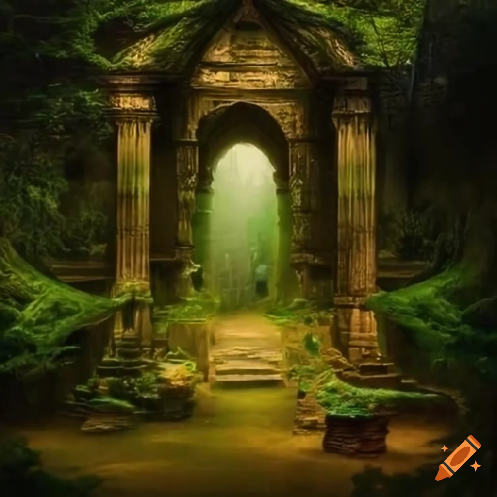 Ancient temple in the middle of an enchanted forest