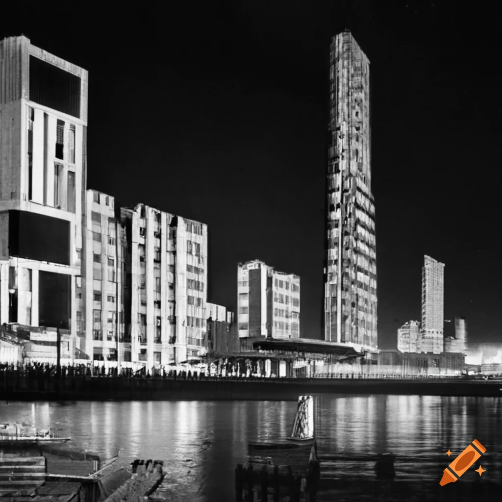 Rotterdam city with brutalism architecture before the Second World War bombing