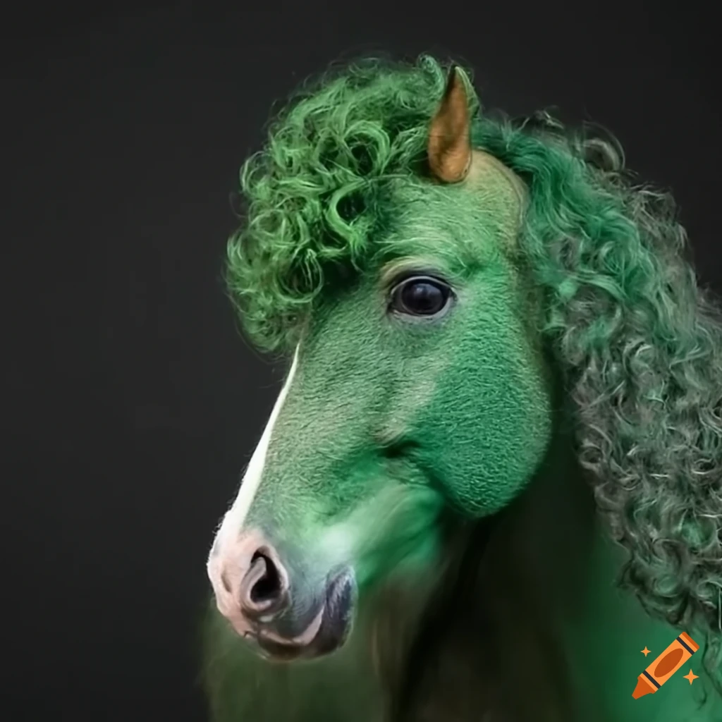 Green pony with curly dark green mane on Craiyon