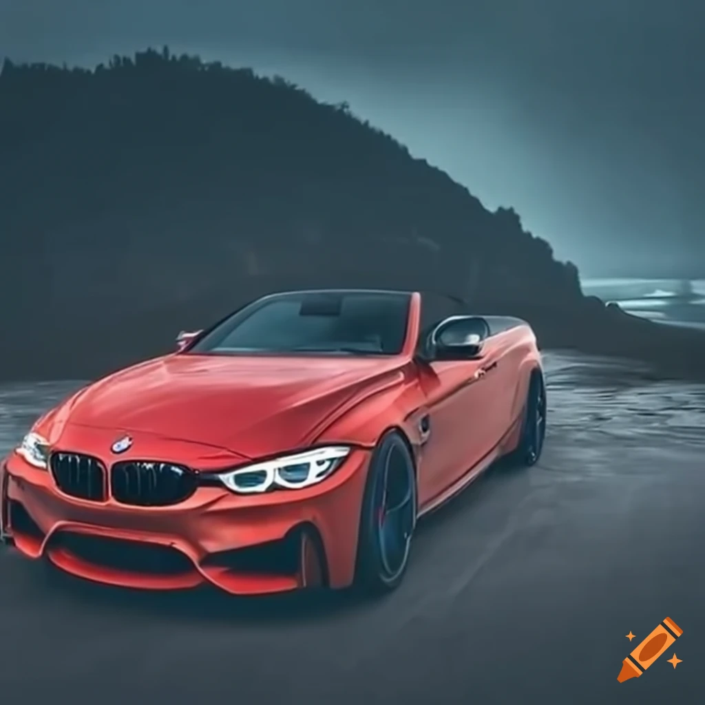 BMW M4 F82 convertible with angel eyes in parking lot on Craiyon