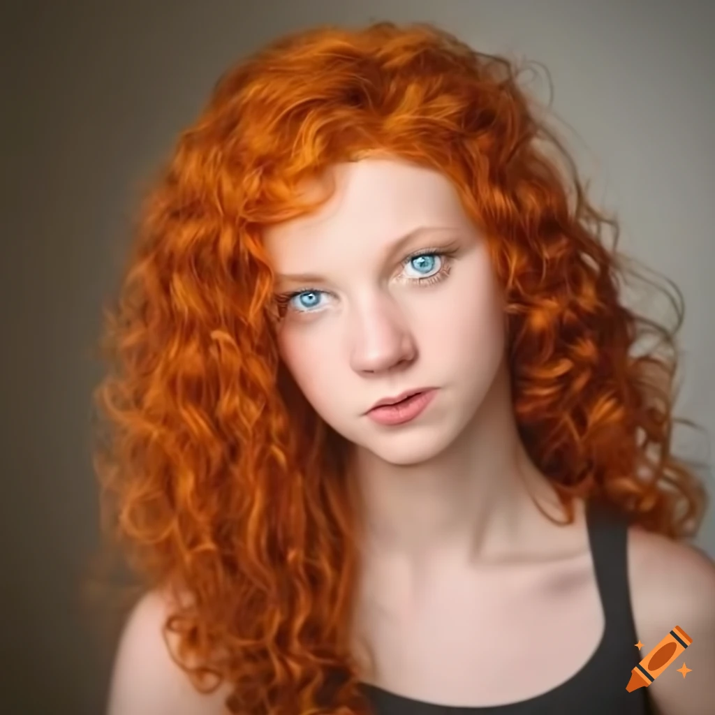 Young woman with curly red hair wearing casual outfit